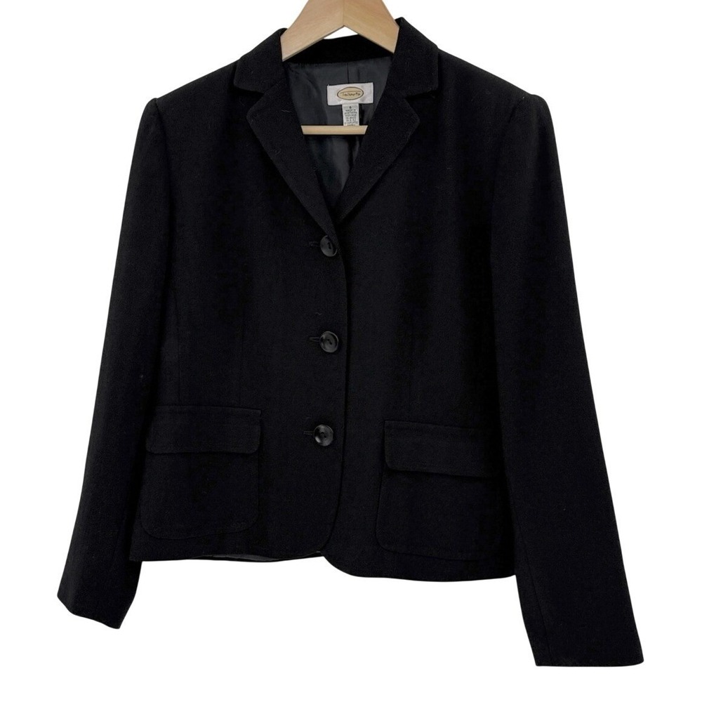 Talbots Black Wool Blazer Three Button ‎ Jacket Size 6 Career Professional USA